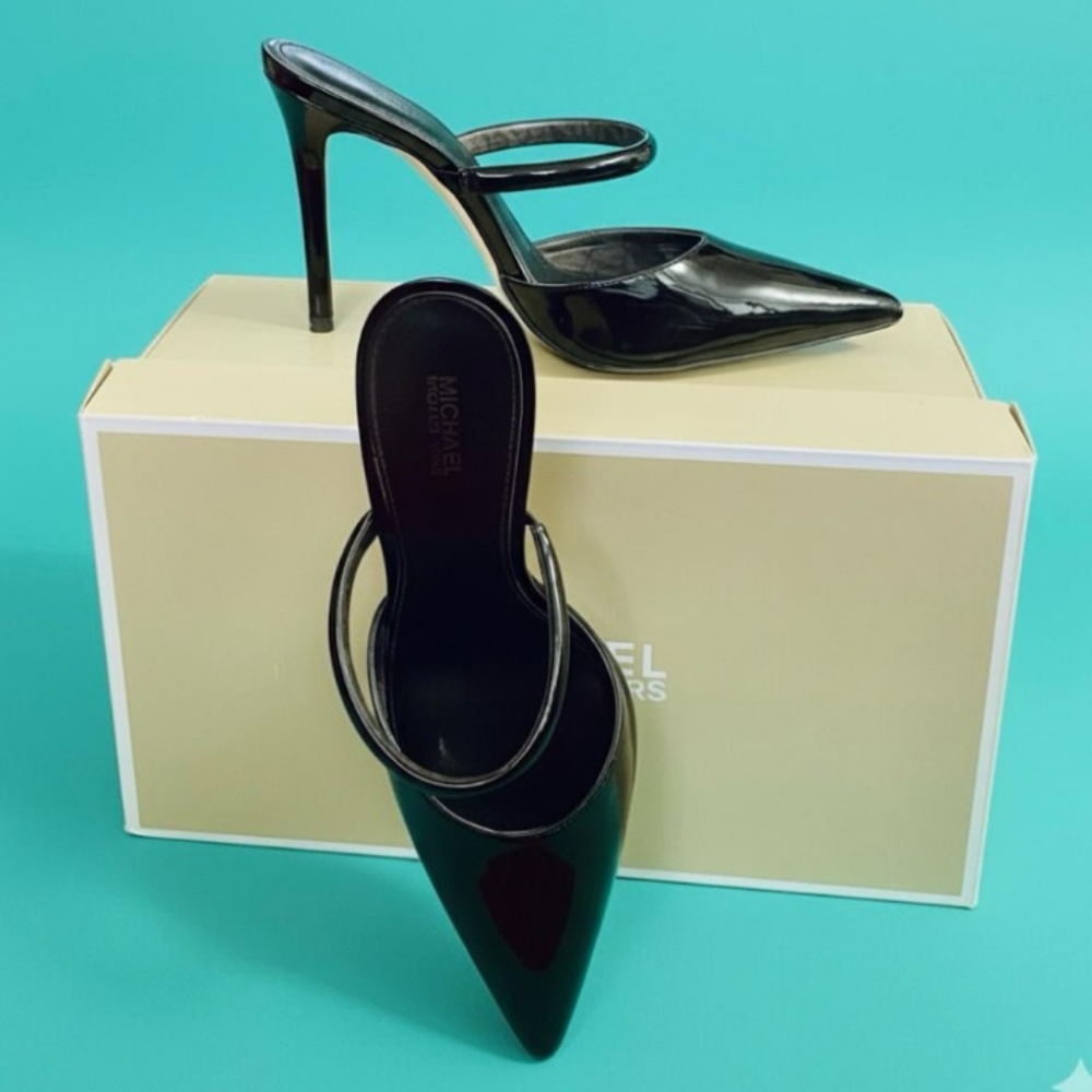 STUNNING MICHAEL KORS PATENT LEATHER MULES. 4.5" HEEL. S:9✨ EXCELLENT CONDITION. - Picture 4 of 5
